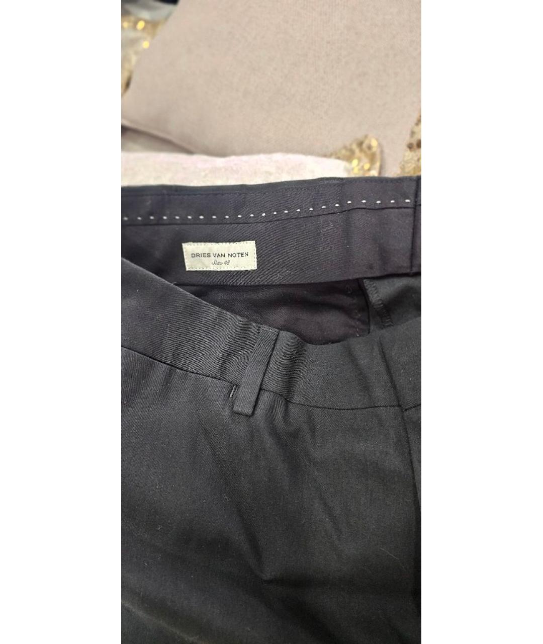 DRIES VAN NOTEN Черные хлопковые прямые брюки, фото 4