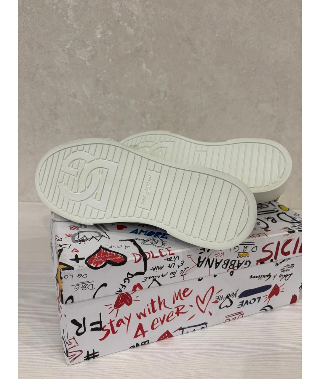 DOLCE&GABBANA Белые кожаные низкие кроссовки / кеды, фото 6