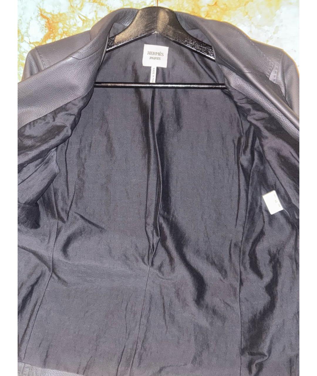 HERMES Антрацитовый кожаный жакет/пиджак, фото 4