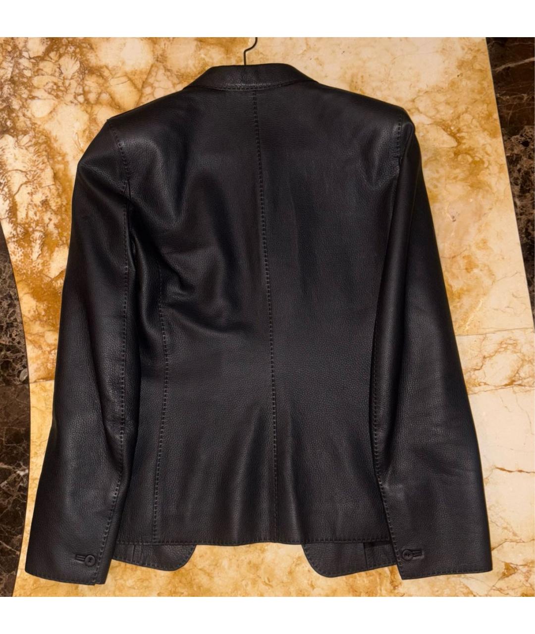 HERMES Антрацитовый кожаный жакет/пиджак, фото 3