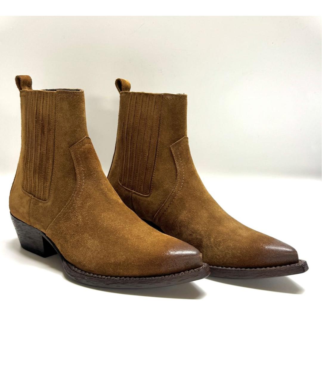 SAINT LAURENT Коричневые замшевые ботильоны, фото 3