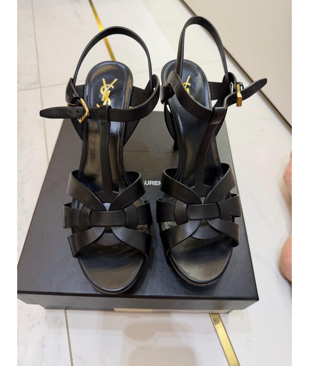 SAINT LAURENT Черные кожаные босоножки, фото 2