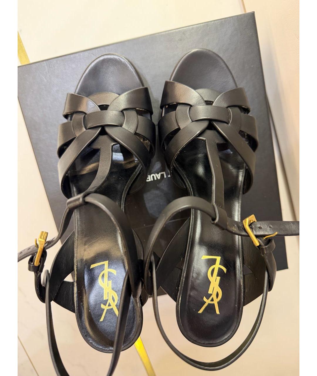 SAINT LAURENT Черные кожаные босоножки, фото 3