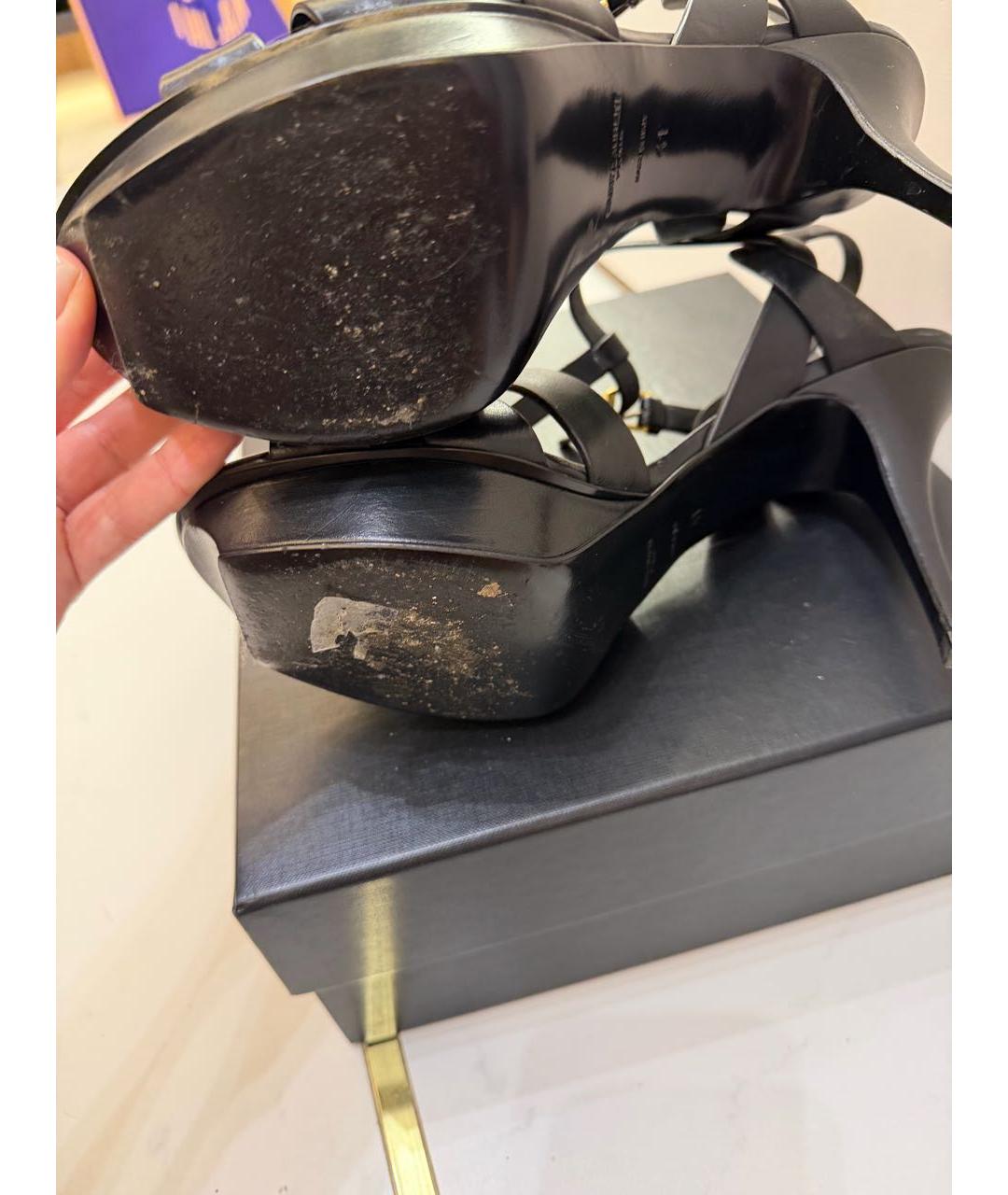 SAINT LAURENT Черные кожаные босоножки, фото 5