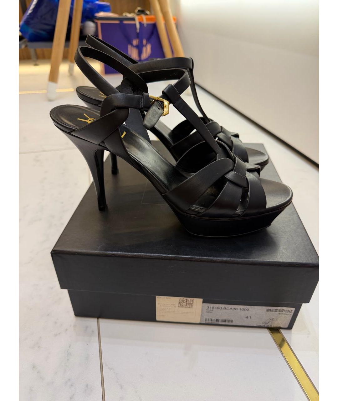 SAINT LAURENT Черные кожаные босоножки, фото 7