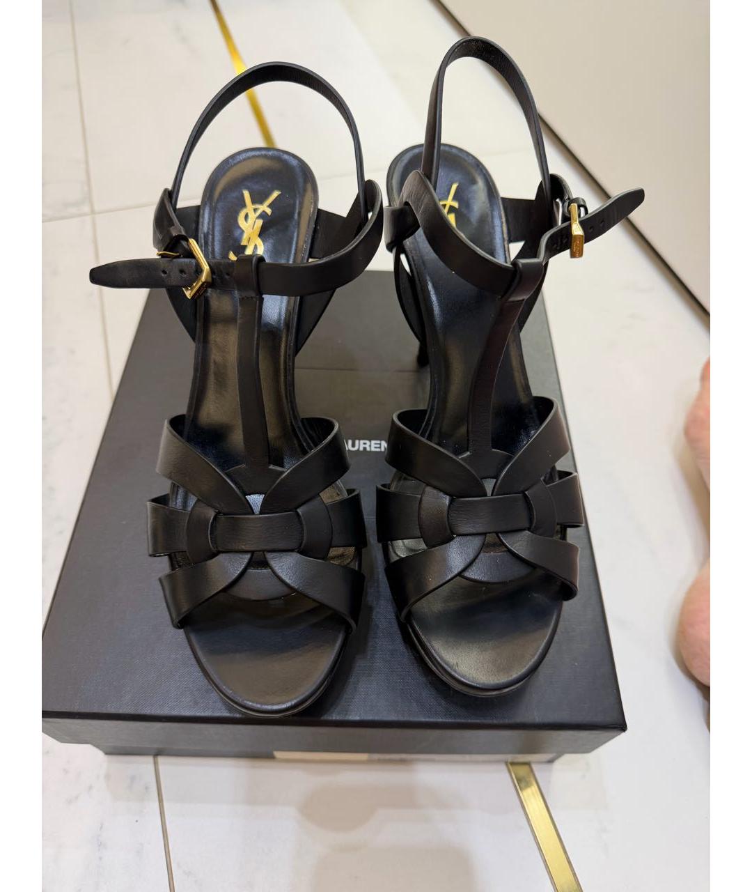 SAINT LAURENT Черные кожаные босоножки, фото 4