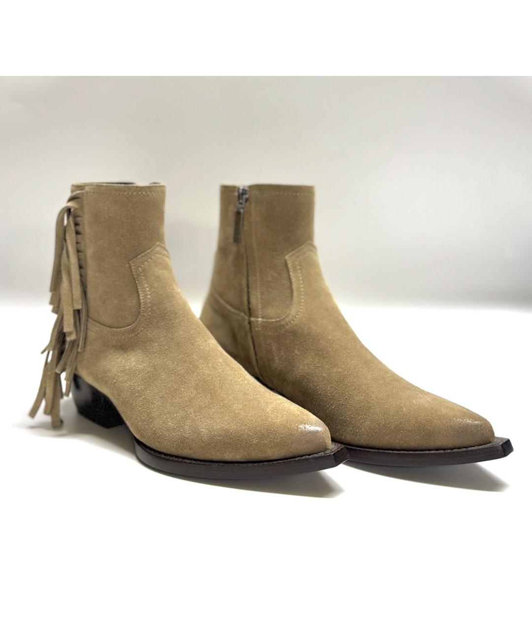 SAINT LAURENT Бежевые замшевые ботильоны, фото 3