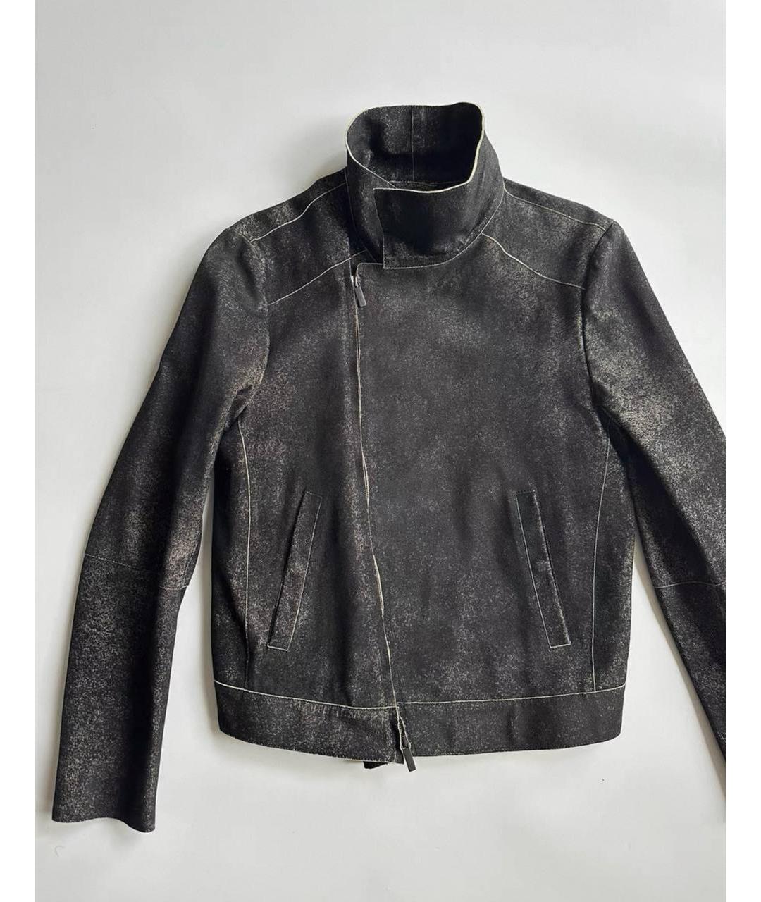 EMPORIO ARMANI Антрацитовая кожаная куртка, фото 2