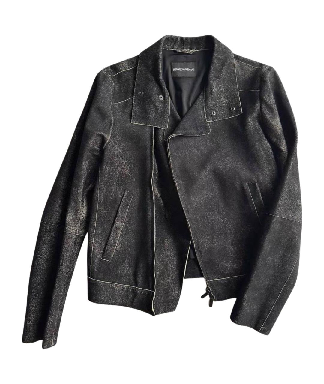 EMPORIO ARMANI Антрацитовая кожаная куртка, фото 1
