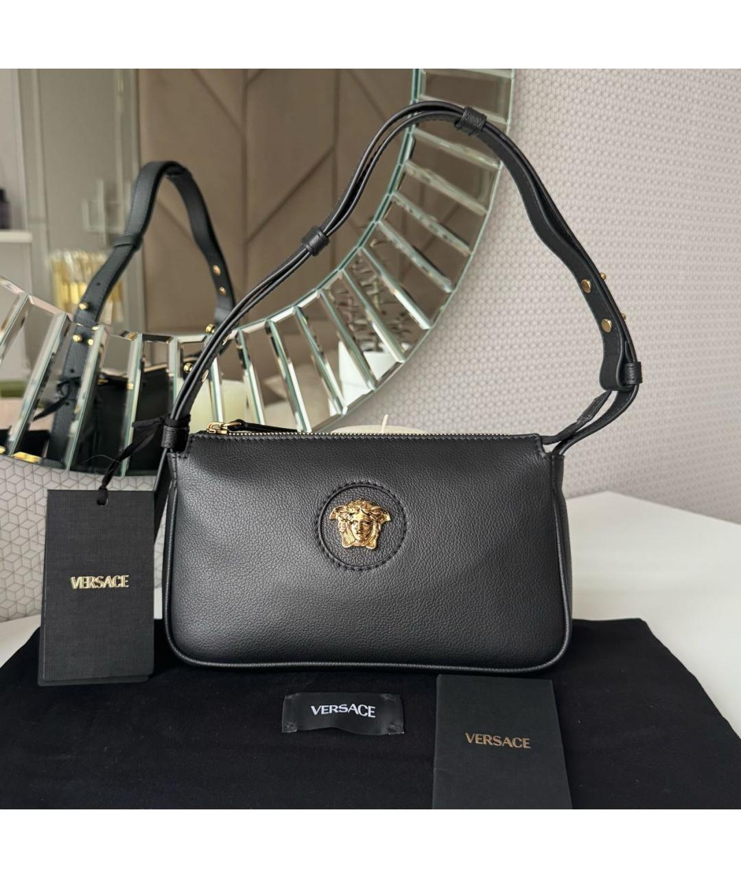 VERSACE Черная кожаная сумка через плечо, фото 9