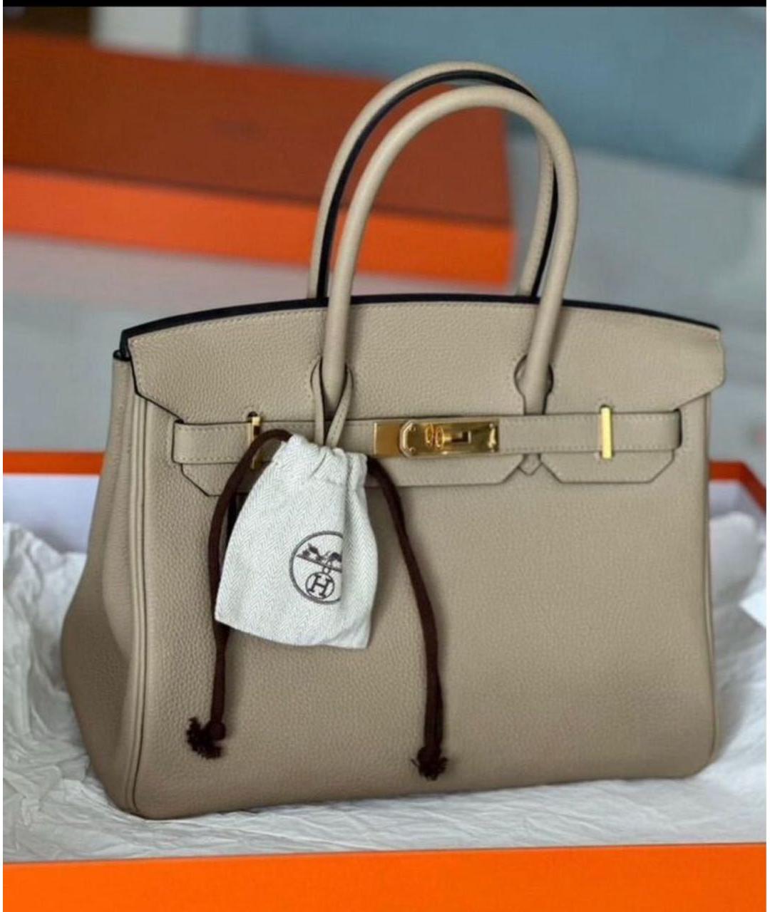 HERMES Бежевая кожаная сумка с короткими ручками, фото 3