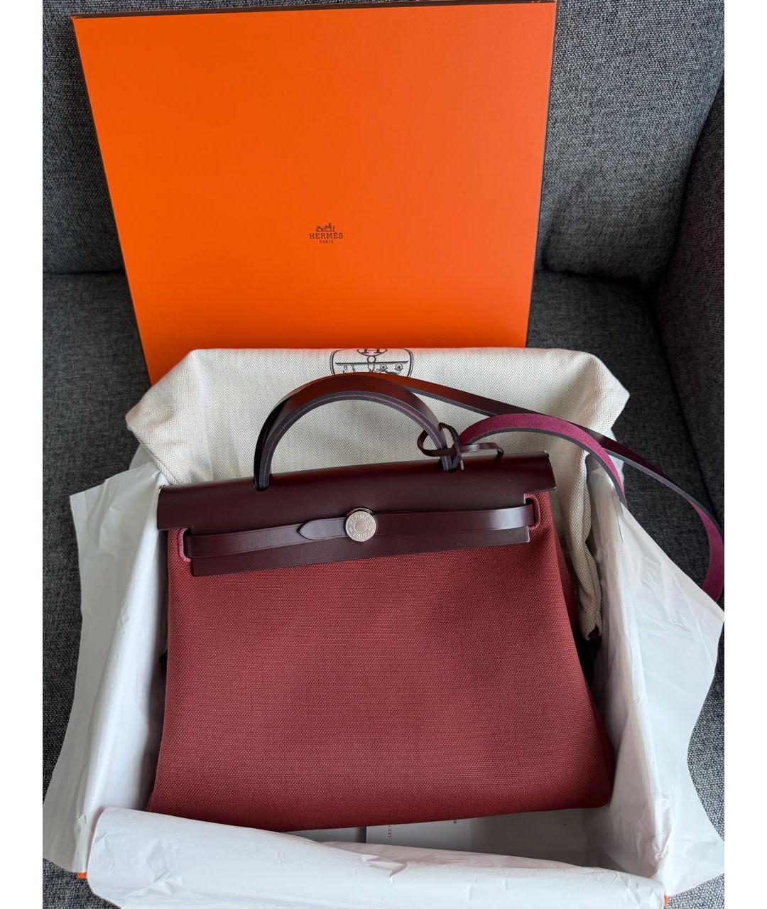 HERMES Бордовая тканевая сумка через плечо, фото 6