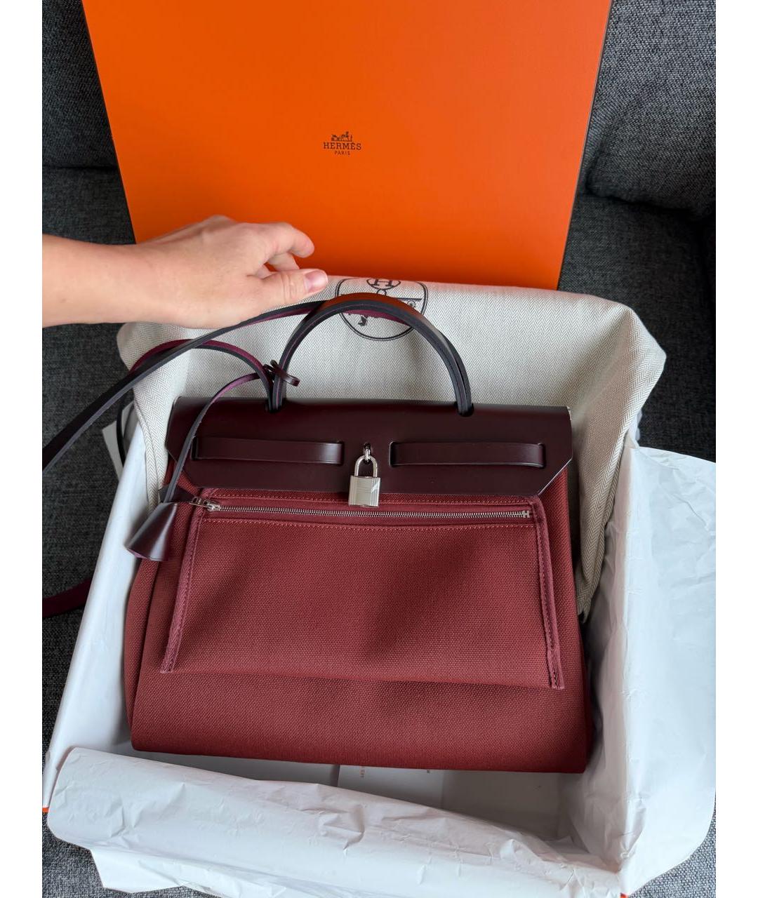 HERMES Бордовая тканевая сумка через плечо, фото 3