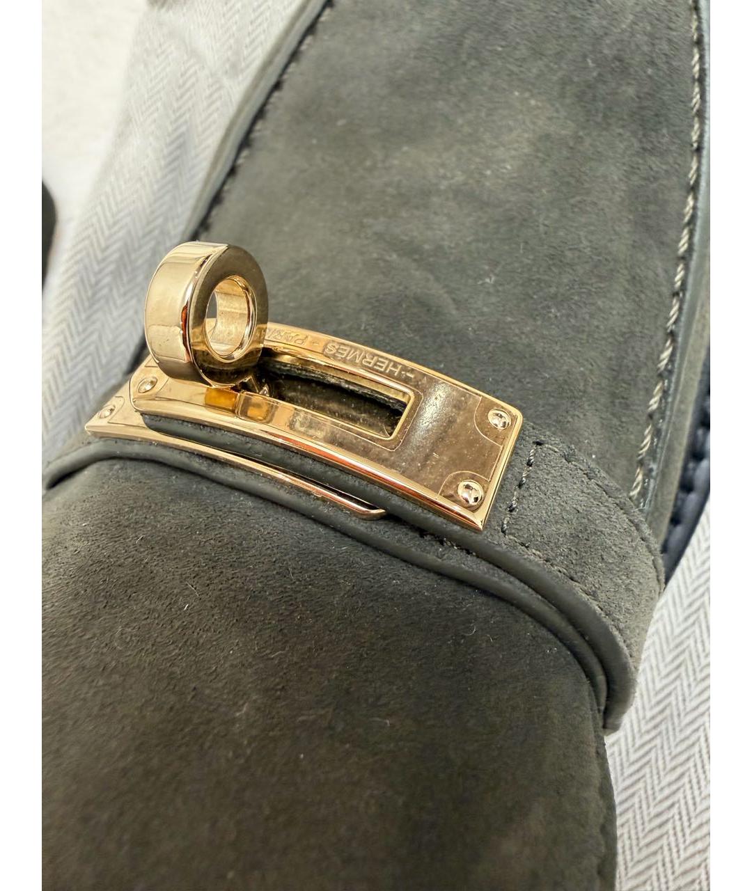 HERMES Хаки замшевые лоферы, фото 7