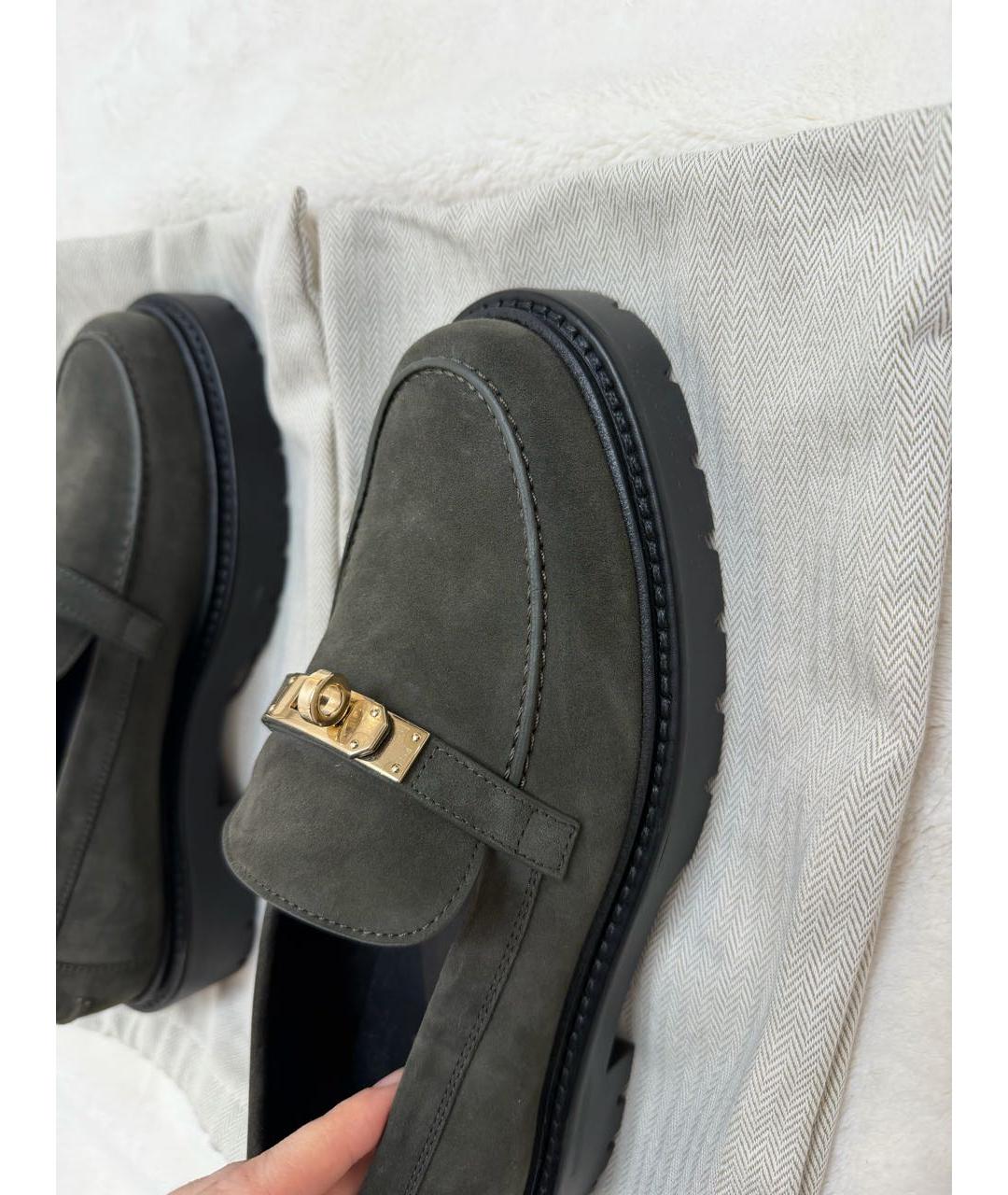 HERMES Хаки замшевые лоферы, фото 4