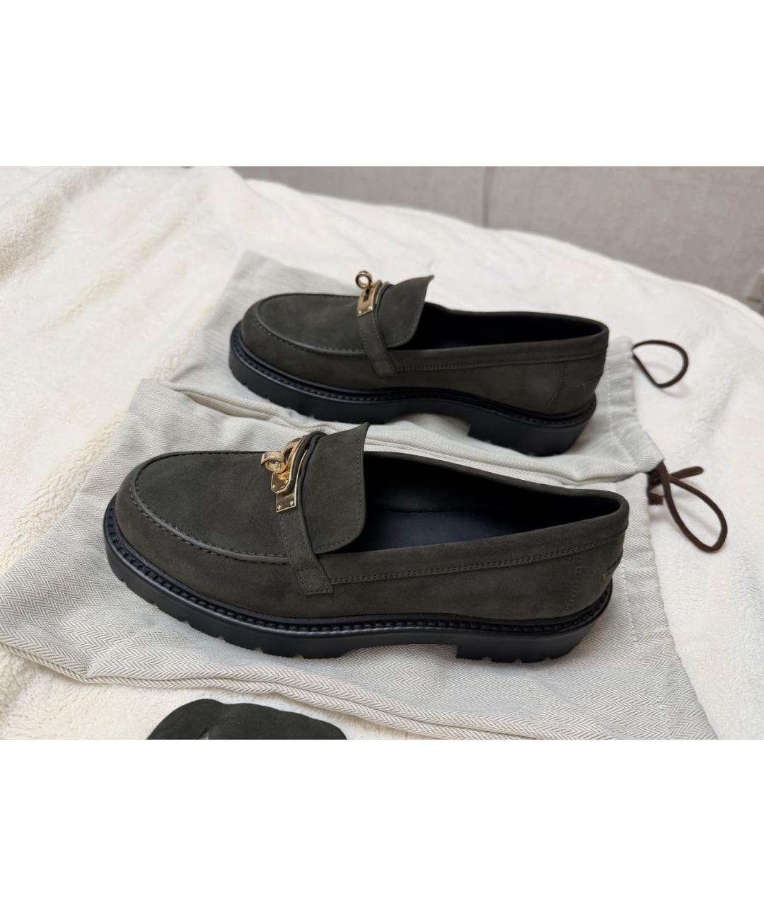 HERMES Хаки замшевые лоферы, фото 8