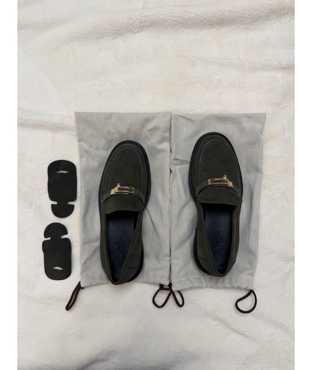 HERMES Хаки замшевые лоферы, фото 2