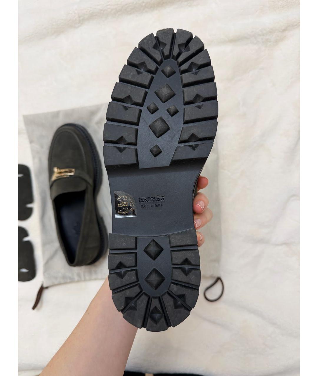 HERMES Хаки замшевые лоферы, фото 3