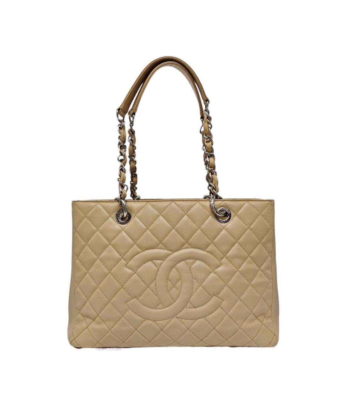 CHANEL Бежевая кожаная сумка с короткими ручками, фото 6