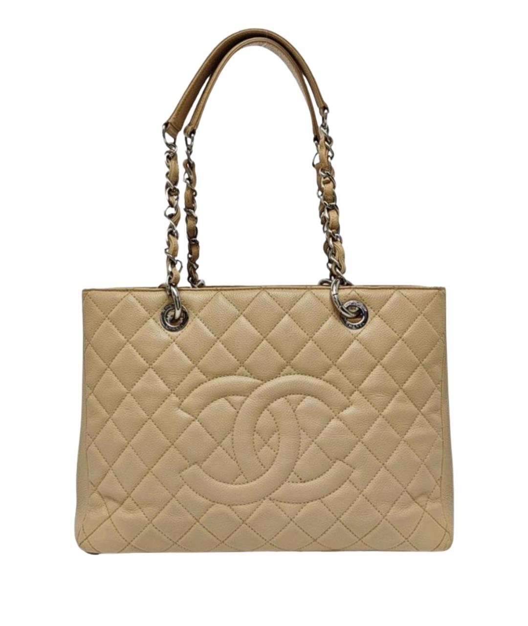 CHANEL Бежевая кожаная сумка с короткими ручками, фото 1