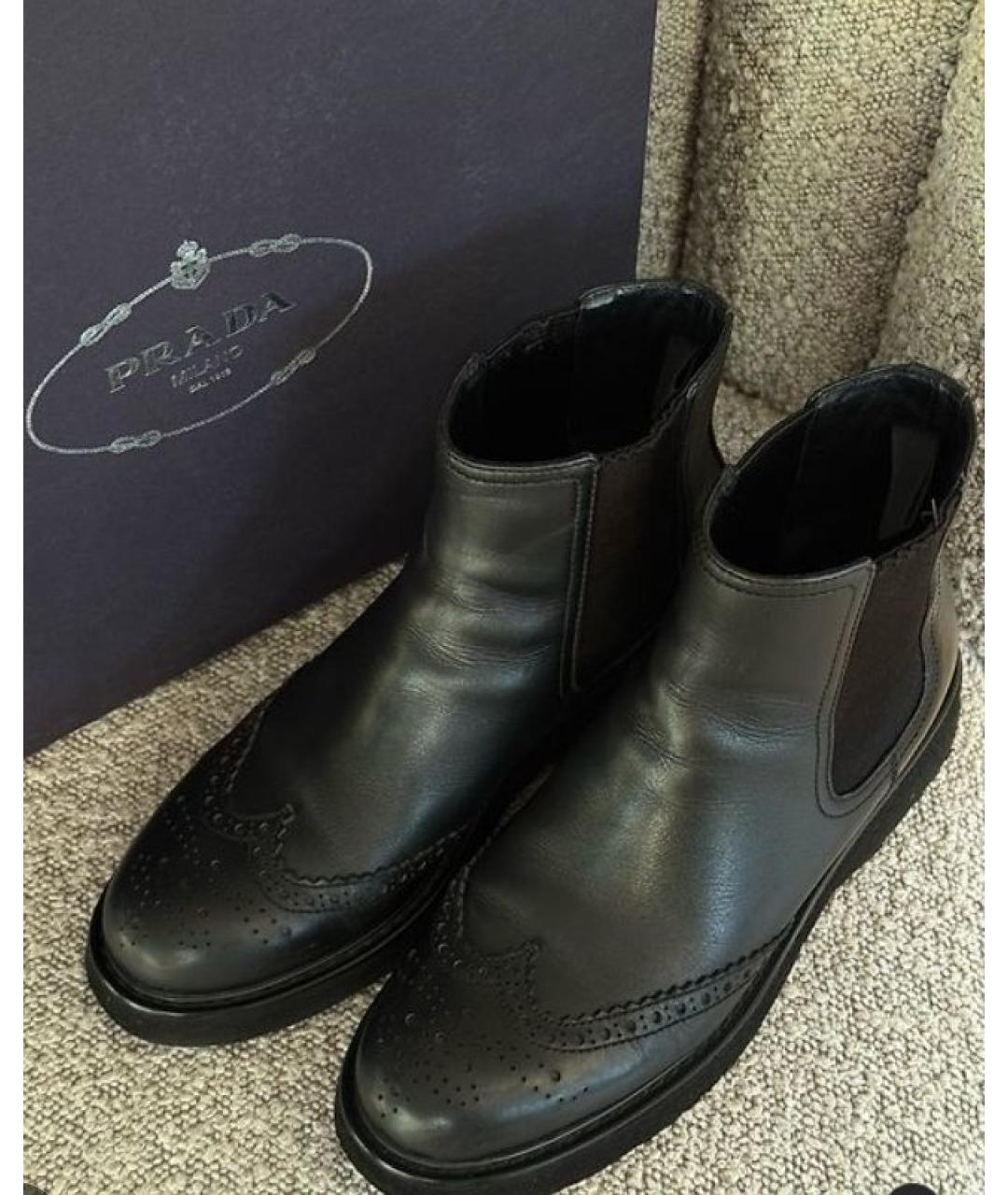 PRADA Черные кожаные ботинки, фото 7