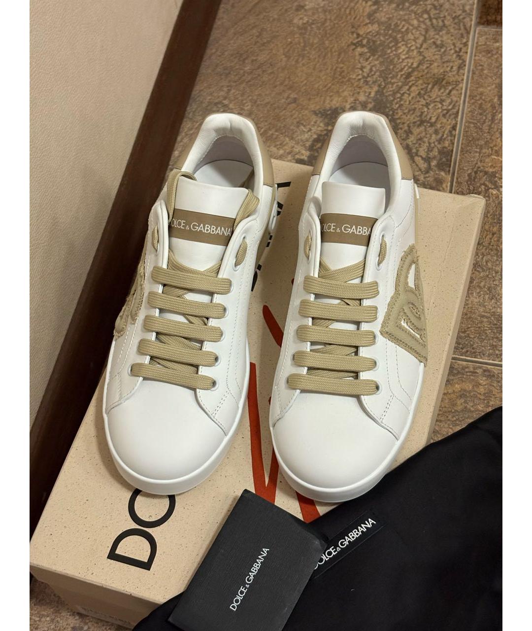 DOLCE&GABBANA Белые кожаные кеды, фото 3