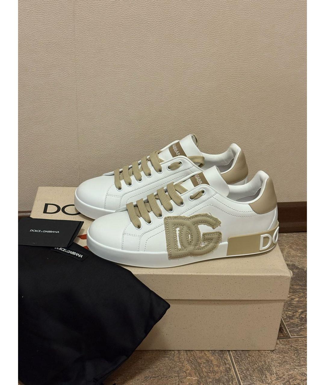 DOLCE&GABBANA Белые кожаные кеды, фото 2