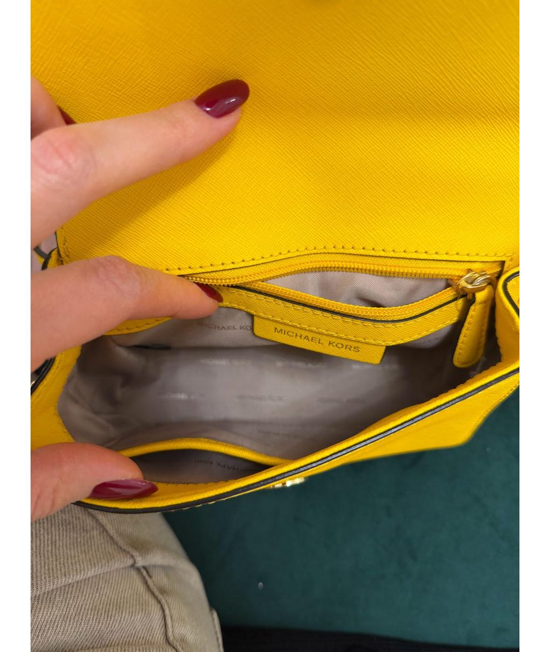 MICHAEL KORS Желтая кожаная сумка через плечо, фото 4
