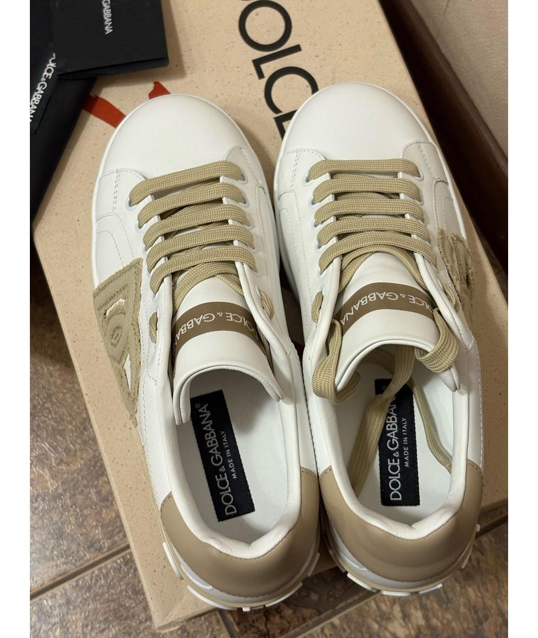 DOLCE&GABBANA Белые кожаные низкие кроссовки / кеды, фото 3