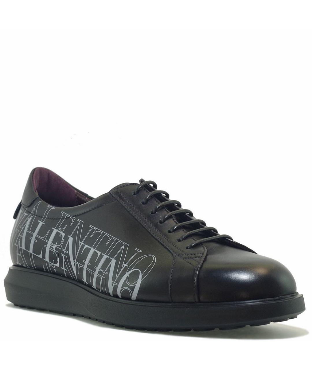 VALENTINO Черные кожаные низкие кроссовки / кеды, фото 2