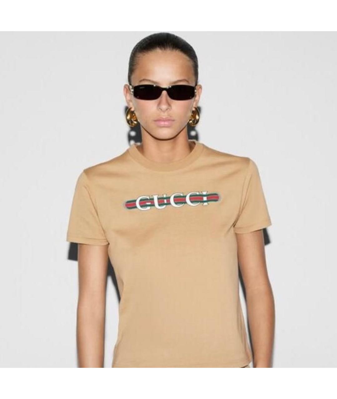 GUCCI Бежевая хлопковая футболка, фото 2