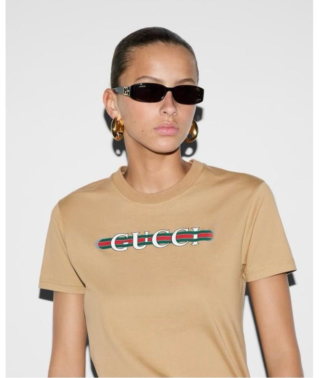 GUCCI Бежевая хлопковая футболка, фото 4