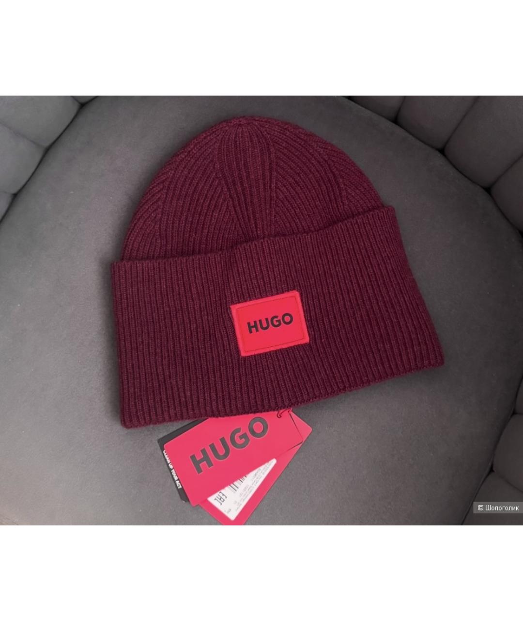 HUGO Бордовая шерстяная шапка, фото 3