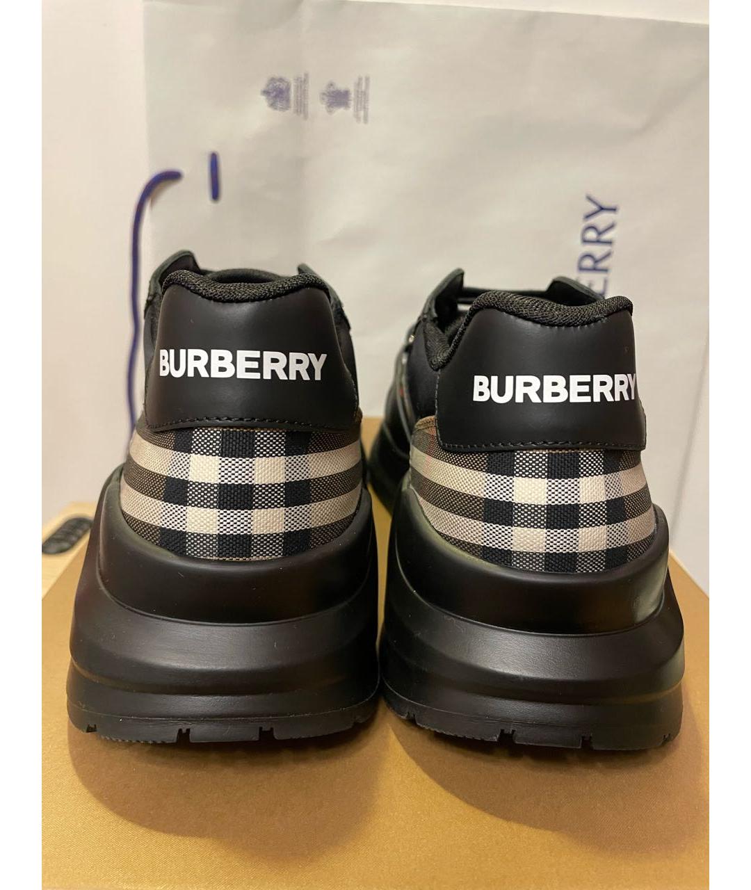 BURBERRY Черные кожаные низкие кроссовки / кеды, фото 4