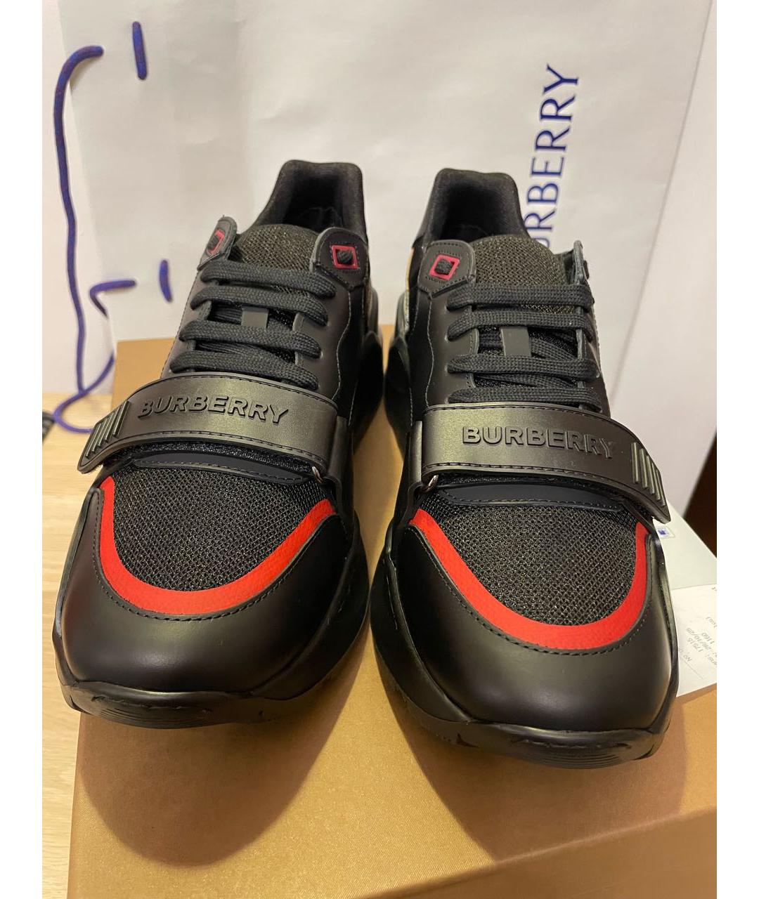 BURBERRY Черные кожаные низкие кроссовки / кеды, фото 2