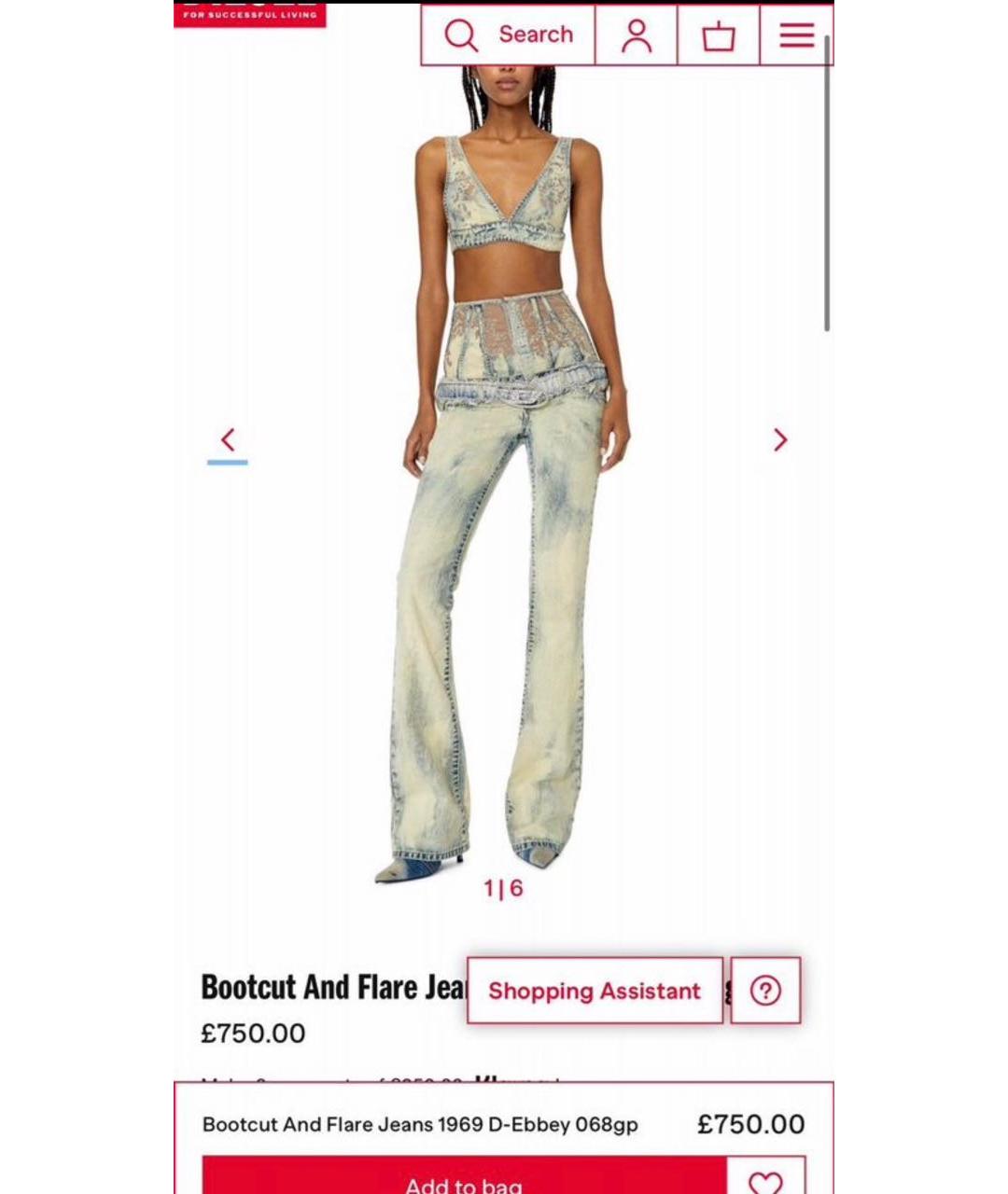 DIESEL Голубые хлопковые джинсы клеш, фото 5