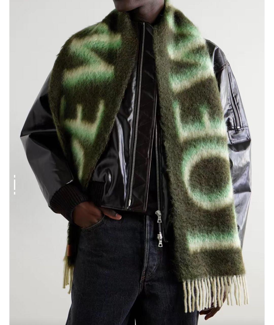 LOEWE Зеленый шерстяной шарф, фото 2