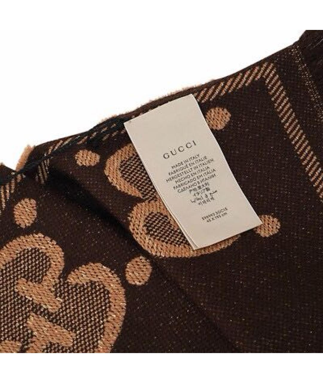 GUCCI Коричневый шерстяной шарф, фото 3