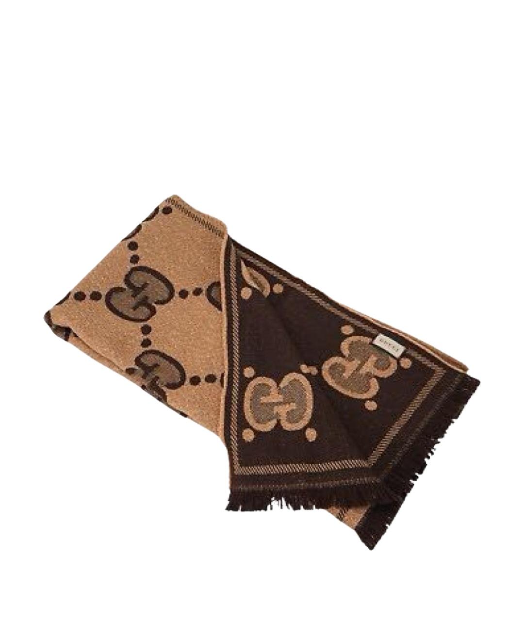 GUCCI Коричневый шерстяной шарф, фото 2