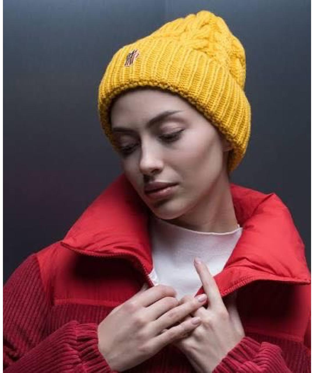 MONCLER Желтая шерстяная шапка, фото 6