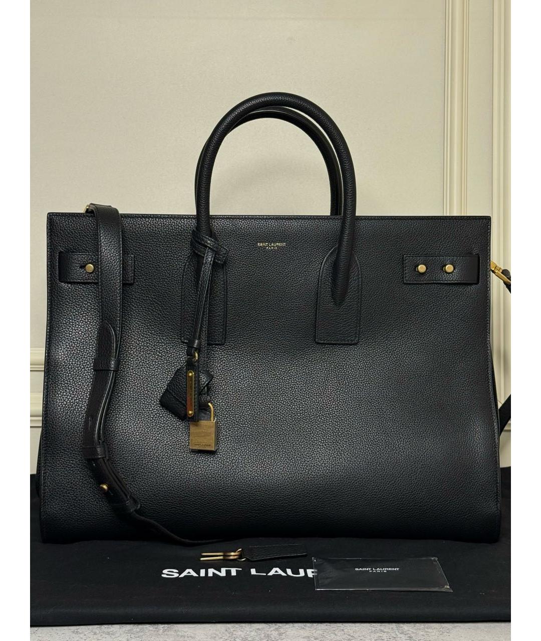 SAINT LAURENT Черная кожаная сумка с короткими ручками, фото 9