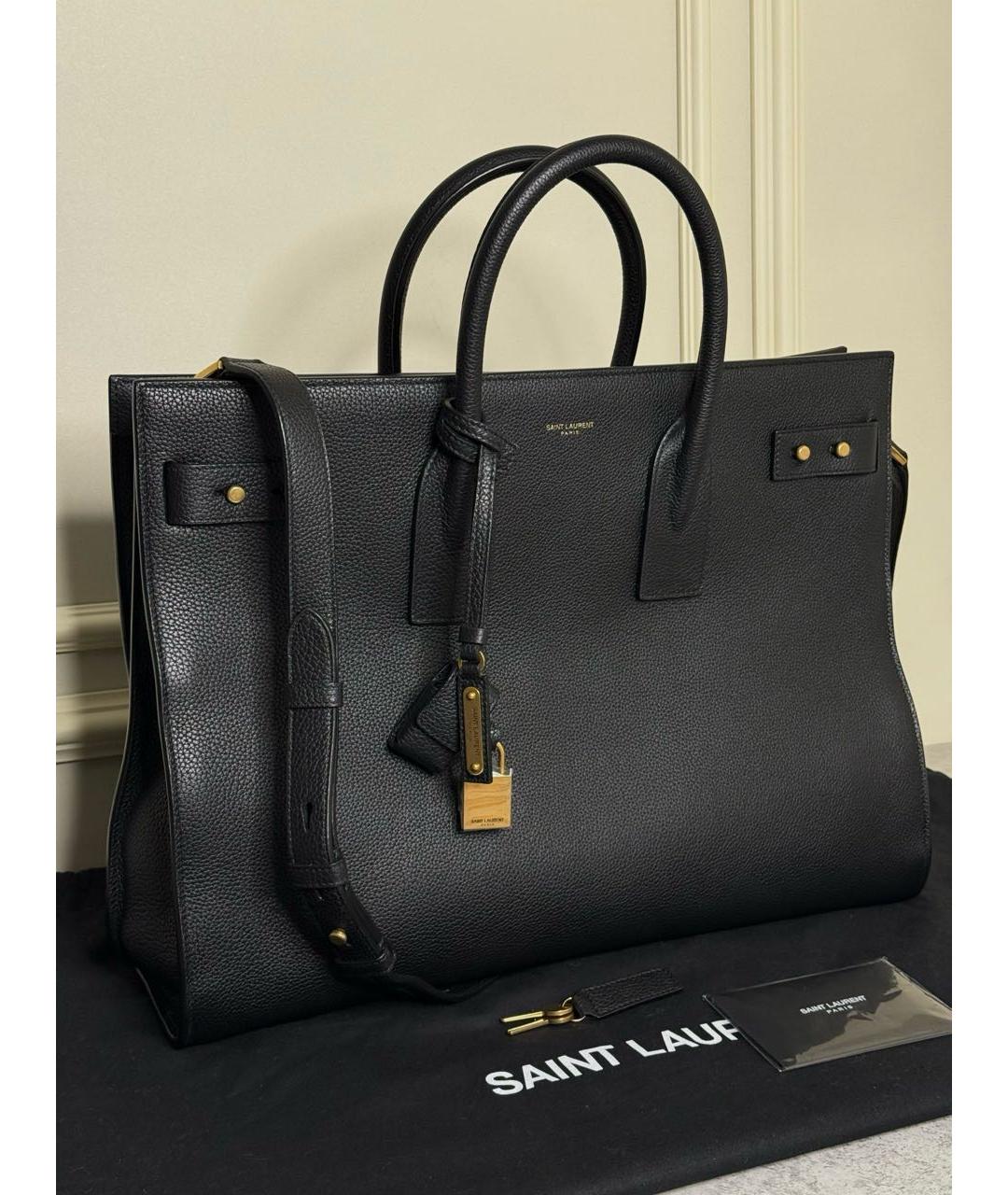 SAINT LAURENT Черная кожаная сумка с короткими ручками, фото 2