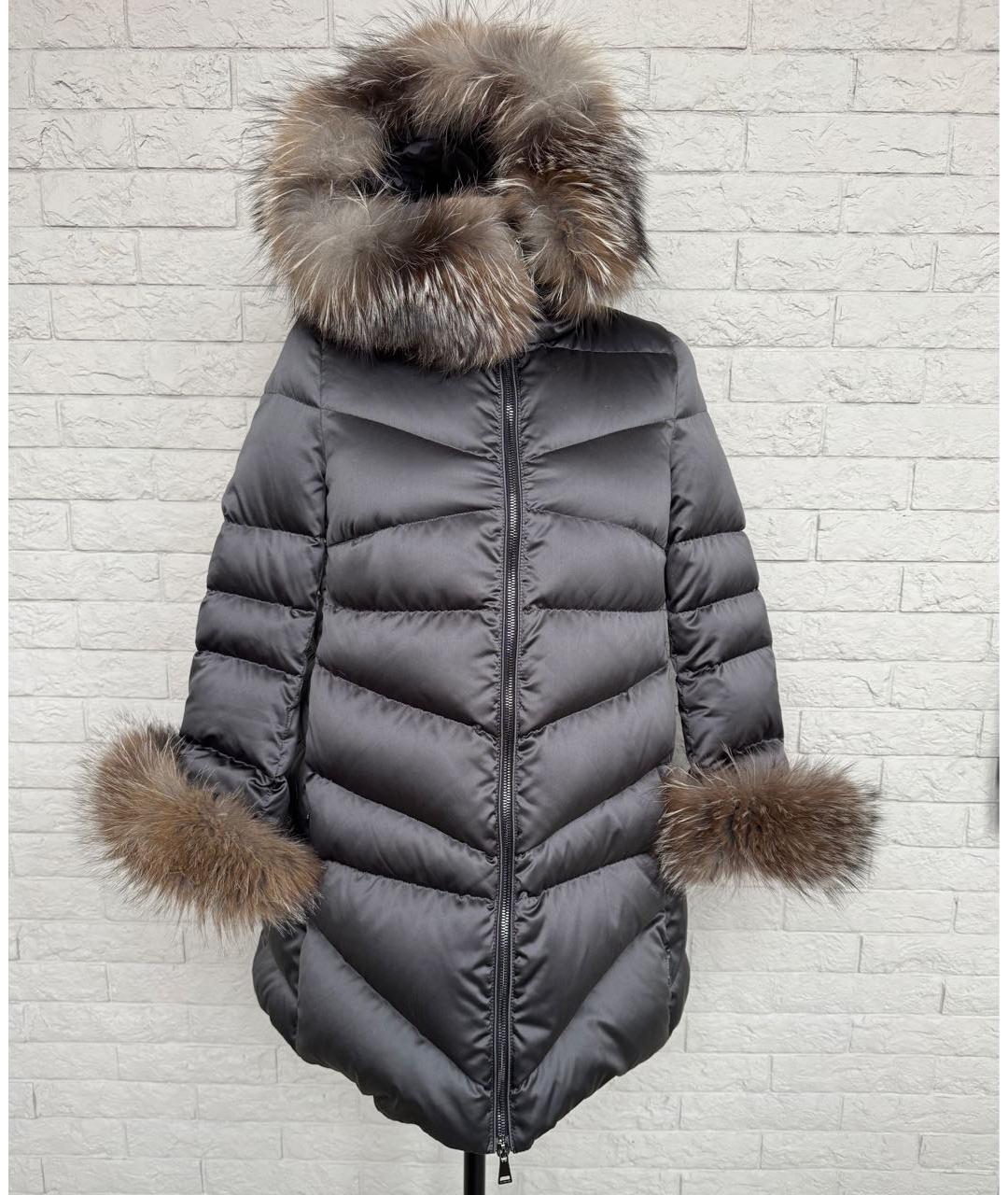 MONCLER Серый полиэстеровый пуховик, фото 9