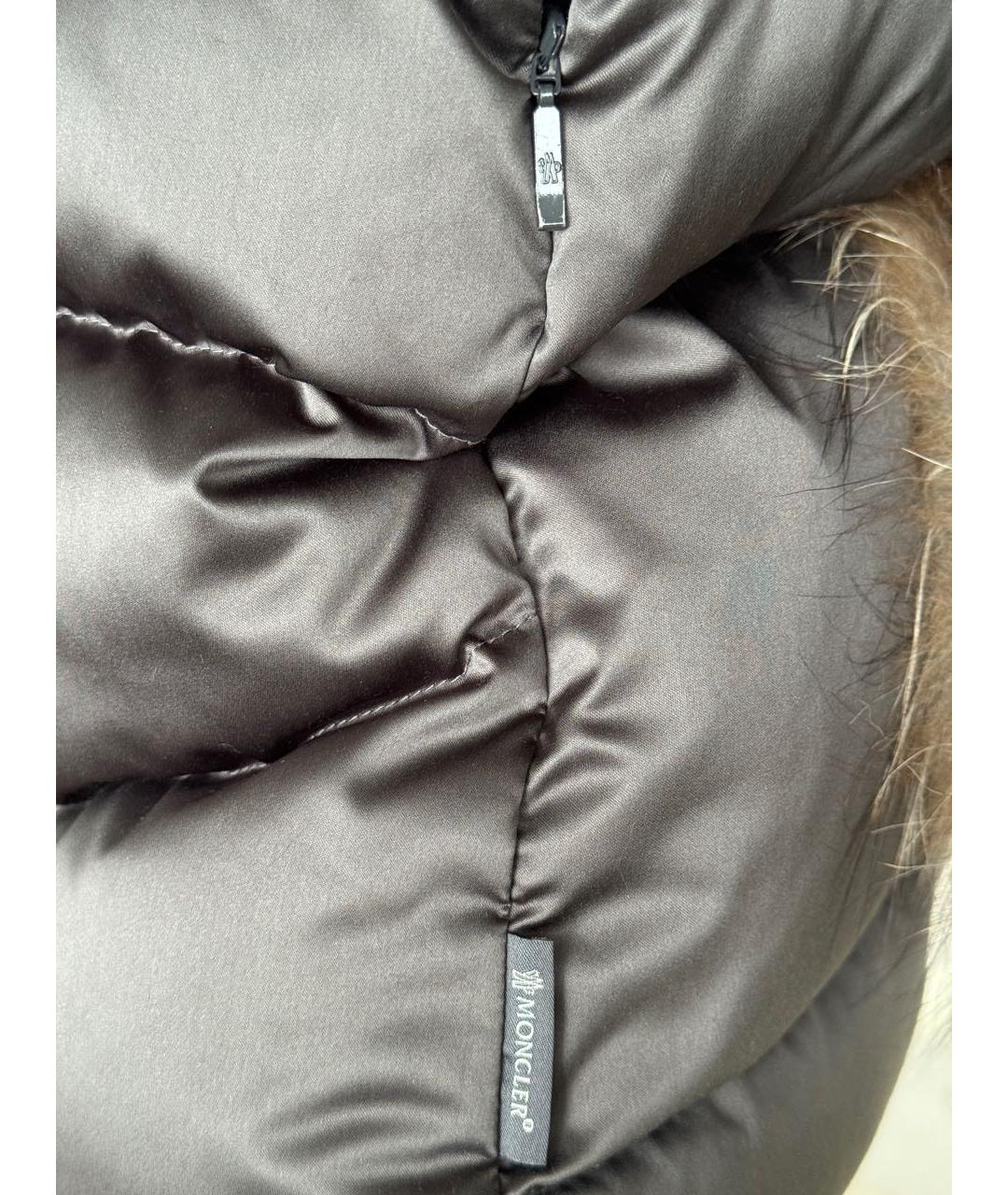MONCLER Серый полиэстеровый пуховик, фото 4