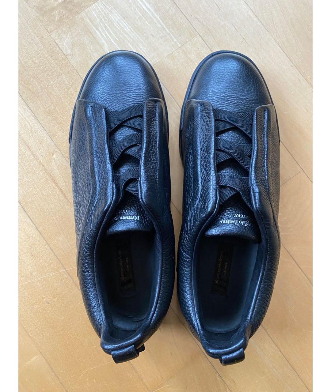 ERMENEGILDO ZEGNA XXX Черные кожаные низкие кроссовки / кеды, фото 3