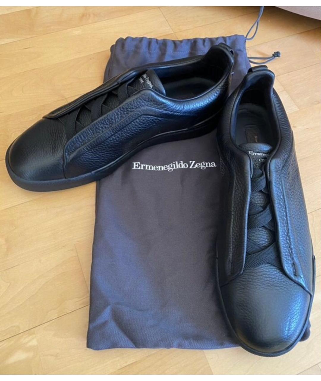 ERMENEGILDO ZEGNA XXX Черные кожаные низкие кроссовки / кеды, фото 2