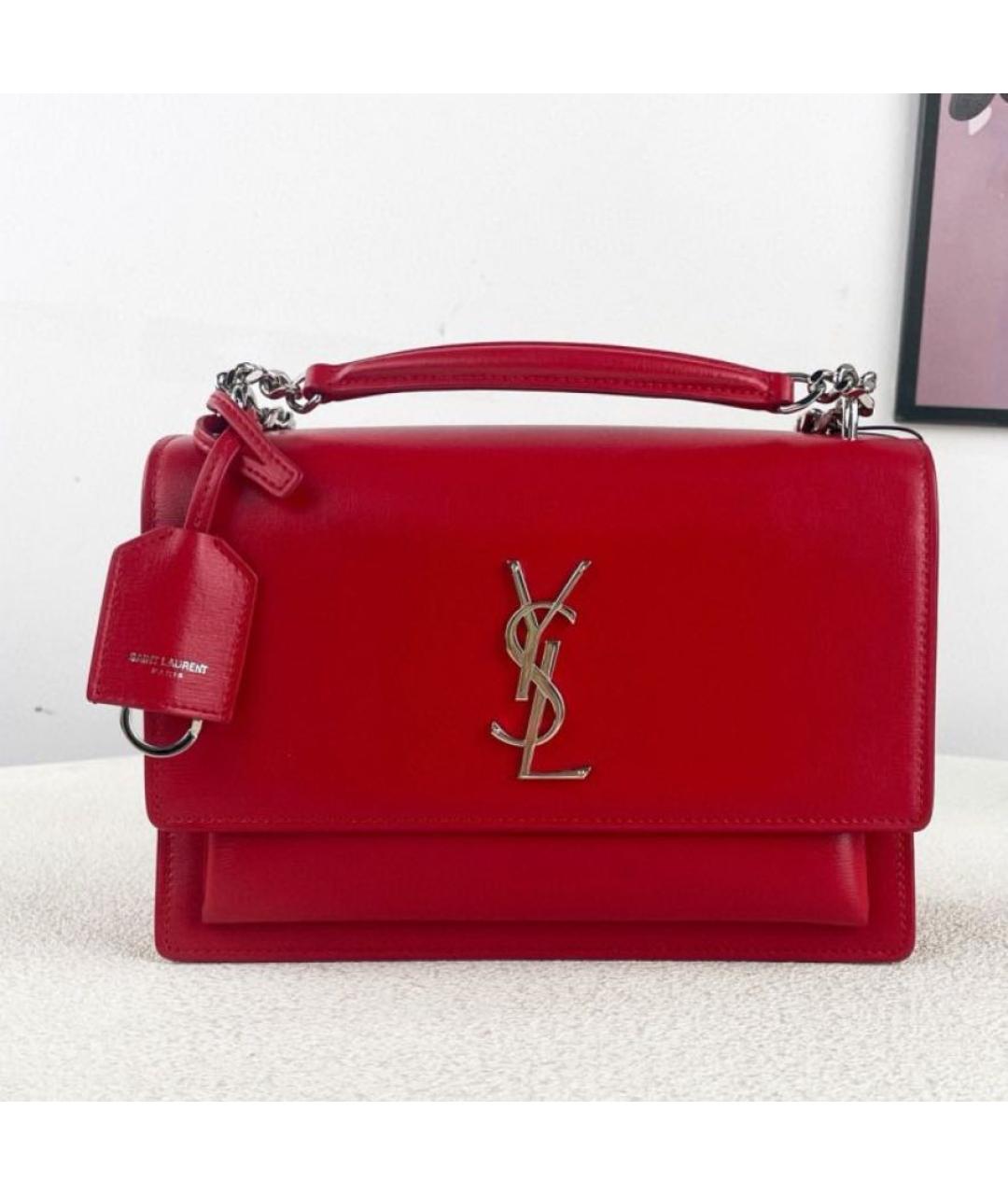 SAINT LAURENT Красная кожаная сумка с короткими ручками, фото 5