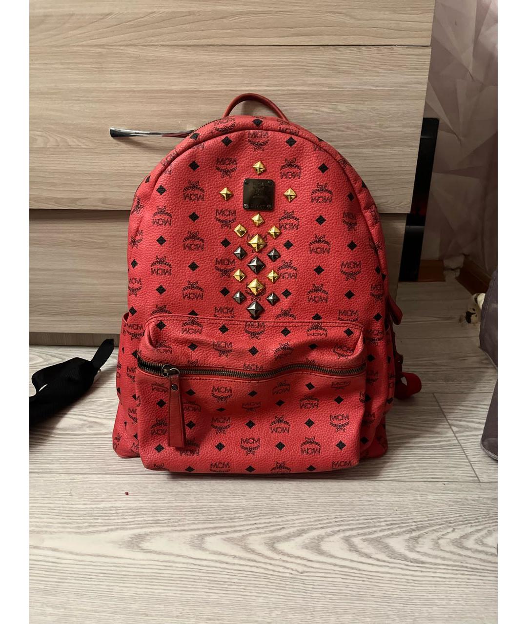 MCM Красный кожаный рюкзак, фото 9