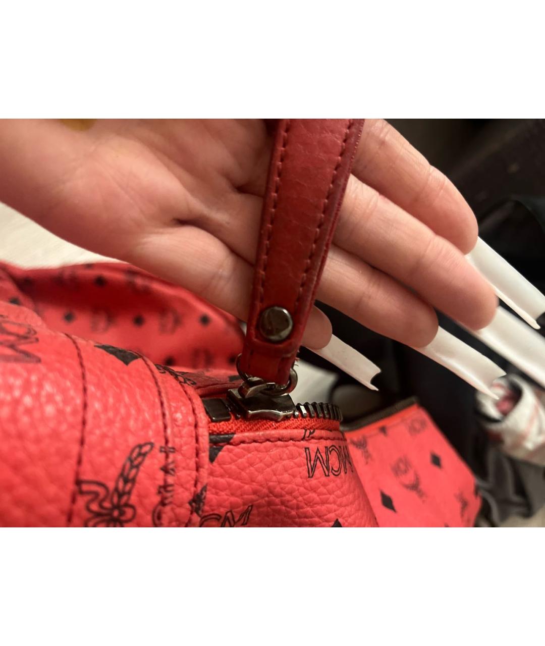 MCM Красный кожаный рюкзак, фото 8