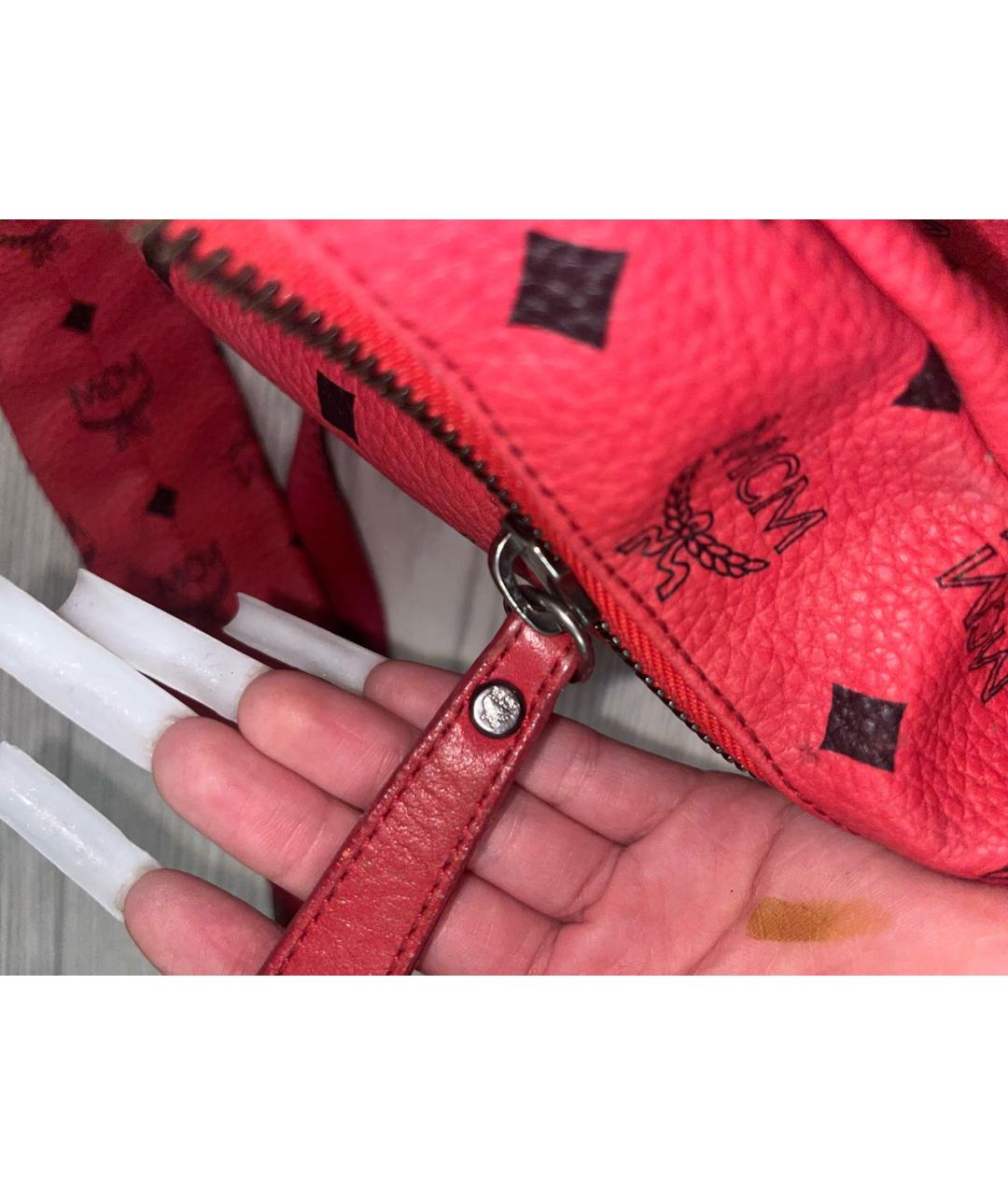 MCM Красный кожаный рюкзак, фото 7
